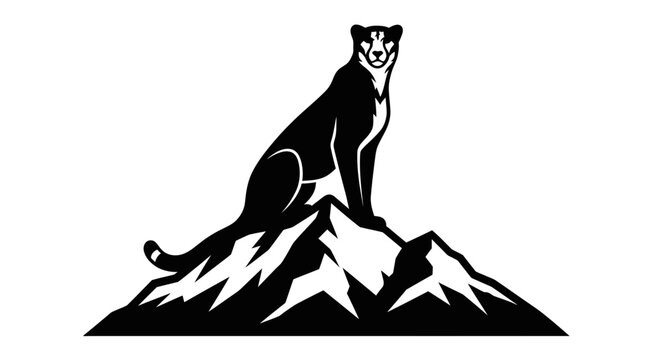 Cheetah on mountain logo vector icon, climbing concept