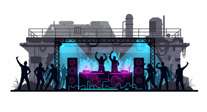 Silhouette of a DJ performing at an outdoor music festival