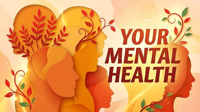 Your mental health awareness with silhouette faces