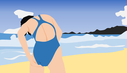 Fototapeta premium 水着を着た女性が浜辺にいるイラスト