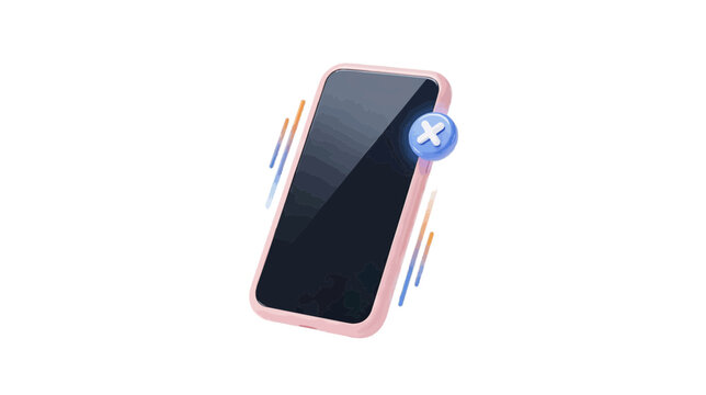 Vector illustration of 3d illustration of a smartphone with a close button icon on a transparent background