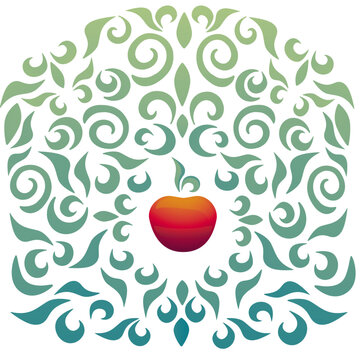 Turkic Ornamental Mandala Apple Vector Background &mdash; Decorative Leaf and Petal Motif