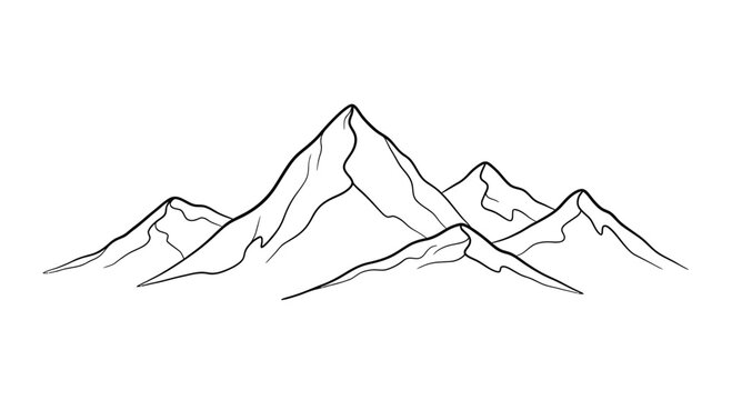Minimalist mountain range outline, simple line art, peak landscape vector illustration