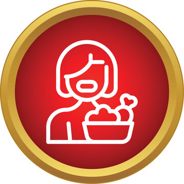 Woman icon holding a bowl of food and chicken leg, representing gluttony or overeating