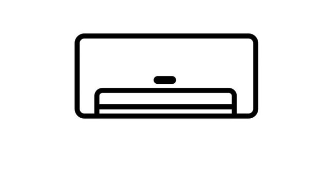 Animated line art icon of a wall mounted air conditioner blowing cool air 