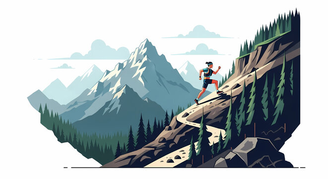 Trail runner climbing a steep mountain path
