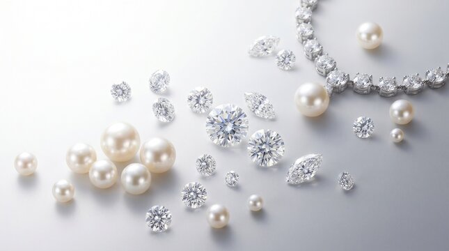 Elegant Pearls, Diamonds, and Luxury Necklace Layout