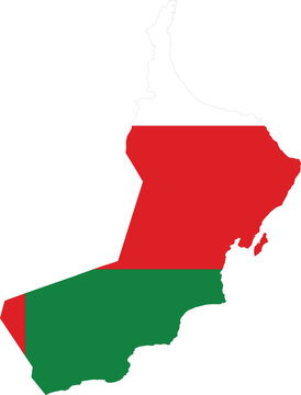 Flag of Oman is displayed within the accurate geographical silhouette of the nation to celebrate the cultural identity and patriotic heritage of the state.