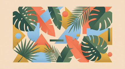 Obraz premium Abstract Tropical Leaves Geometric Background Vecto