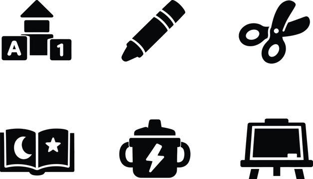 Educational supplies and school learning tools vector icon set