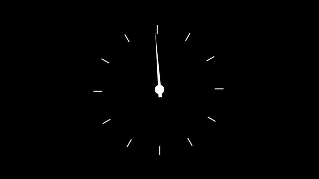 Minimalist clock face animation with rotating hands on black background, for time management, and deadline concepts