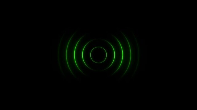  Abstract neon radar background. Searching process in futuristic interface. Radio wave signal, radar, and searching visualization. Neon glowing audio waveform, radial music, and sound waves.