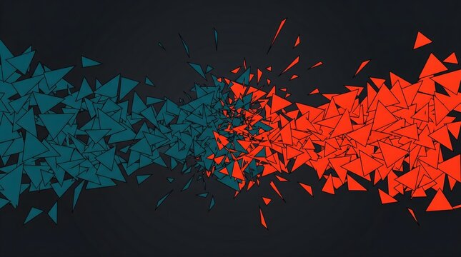 Abstract geometric explosion design with blue and red triangles