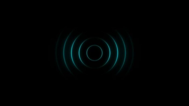  Abstract neon radar background. Searching process in futuristic interface. Radio wave signal, radar, and searching visualization. Neon glowing audio waveform, radial music, and sound waves.