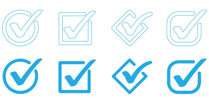 Check mark icon button set, check box icon with right and wrong buttons, yes or no checkmark icons in green tick box and red cross, approved and rejected symbols, choice selection buttons