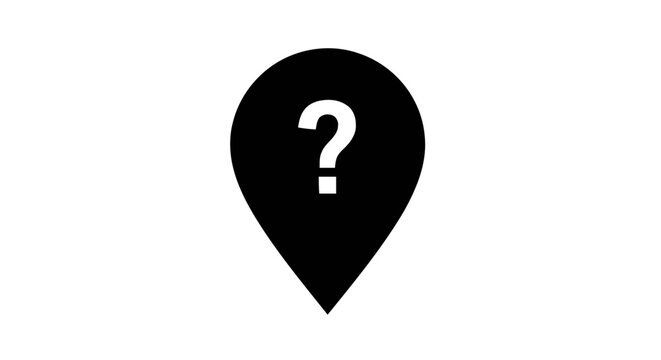 Vector illustration of map location pin icon with question mark on a transparent background
