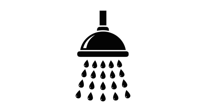 Vector illustration of shower head icon with water drops on a transparent background