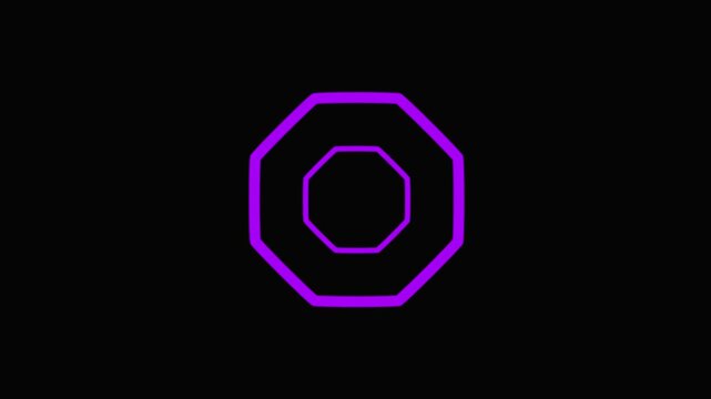 Neon purple octagon tunnel animation abstract geometric motion background, glowing