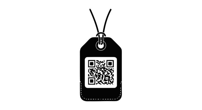 Vector illustration of qr code tag icon, digital label for product information, on a transparent background