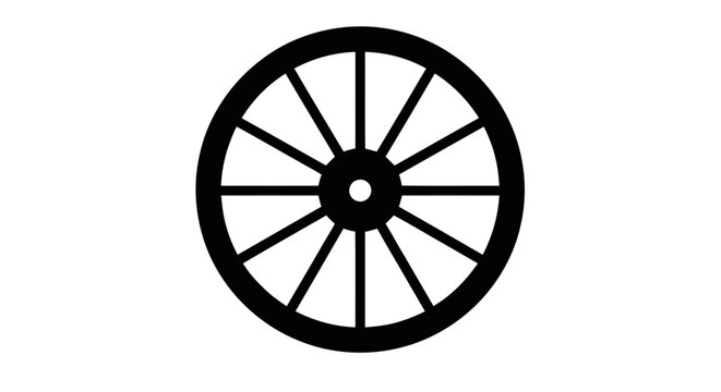 Vector illustration of black silhouette of a wagon wheel with spokes on a transparent background