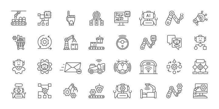 Automation icons in line design. automation, process, workflow, robotics, technology, system, control on white background vector. Automation editable stroke icon