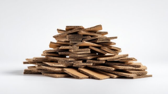 Stack of cardboard pieces on white background. Artificial intelligence image