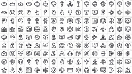 Fototapeta premium Virtual Reality Black Line Icons – Immersive Experience Vector Collection