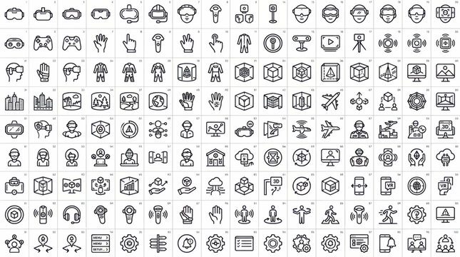Virtual Reality Black Line Icons &ndash; Immersive Experience Vector Collection