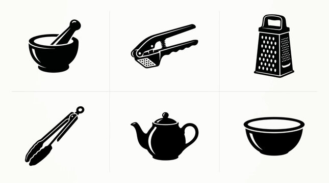 Six kitchen tools arranged on a white background for DAPUR cooking essentials.