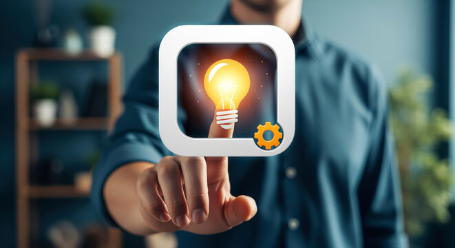 Process improvement idea for technical operations planning, showing light bulb with gear setting to support service repair, workflow fixes, engineering training and implementation decisions