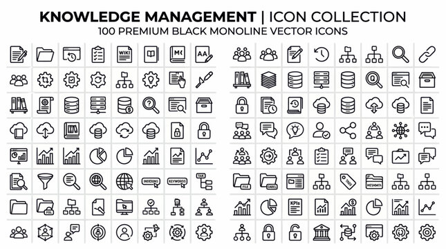 Knowledge Management Black Line Icons &ndash; Documentation Vector Pack