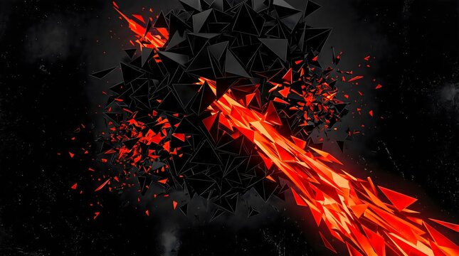 Vibrant red flame explosion on dark geometric background