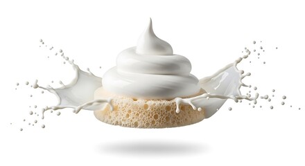 Obraz premium Whipped Cream Splashing on Dessert Isolated on White Background