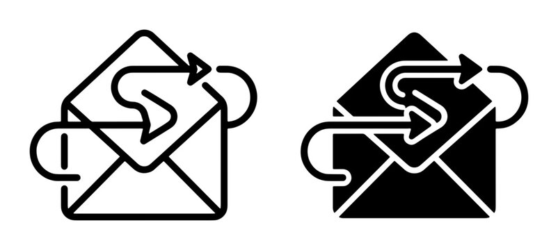 Email communication icons, mail envelope with arrows, message exchange, inbound and outbound correspondence, digital communication symbols