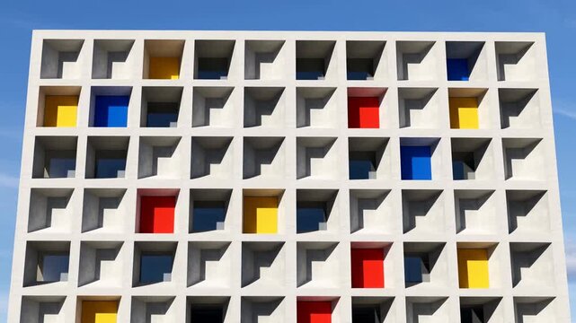 Minimalist City Structure Featuring Vibrant Hues And Sharp Shadow Patterns For Visual Interest