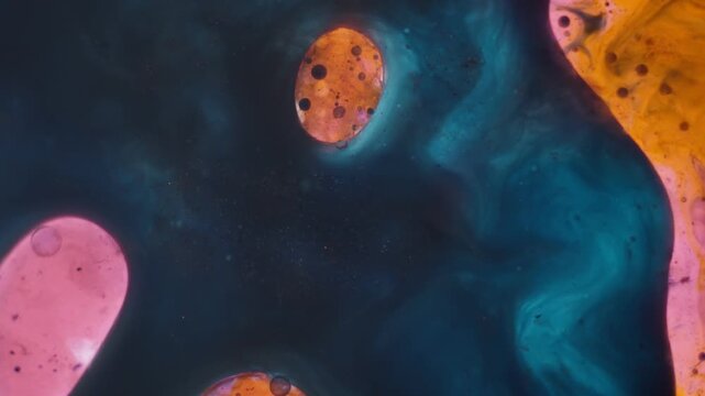 Teal and Orange Abstract Organic Cells in Fluid Ink