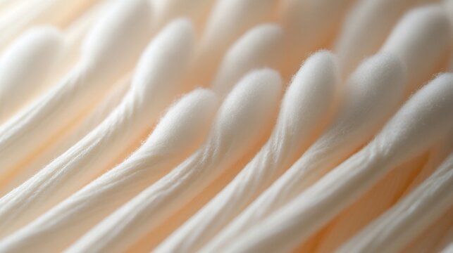 Close-up cotton swabs texture, packaging, hygiene, background blur, healthcare