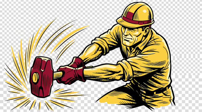 Worker with Sledgehammer iron worker vector