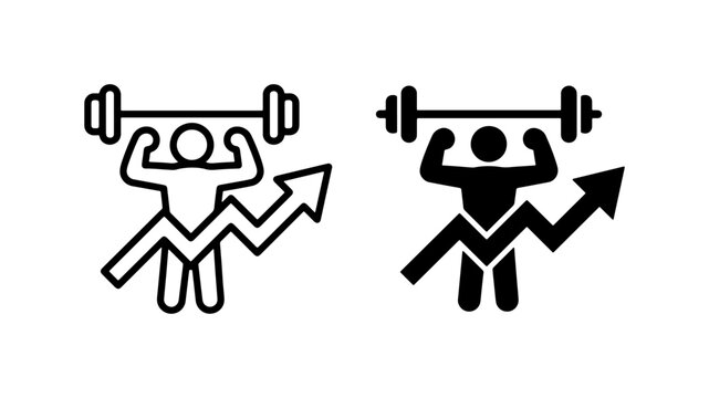 Fitness Growth Icons, Weightlifting Progress Symbols, Strength Training Performance Charts, Health and Wellness Vector Graphics