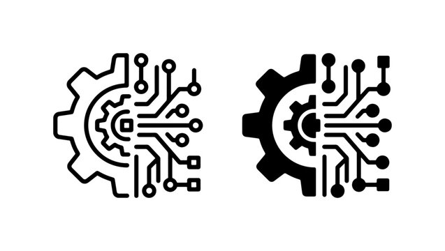 Digital Technology Gear Icons, Circuit Board Mechanics, Innovation Engineering Symbols, Binary Code Machine Elements