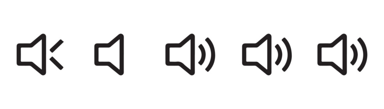 Progressive volume level line icons showing audio settings and speaker sound intensity on checkered backdrop.