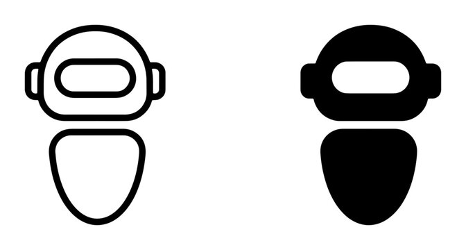 Robot Head Icons, Futuristic Android Face Symbols, Sci-Fi Character Avatars, AI Bot Emblems, Simple Outline and Solid Fill Vector Graphics