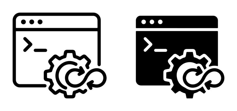 Coding Automation Icons: Command Line Interface, Gear, and Infinity Loop for DevOps, Software Development, and Continuous Integration