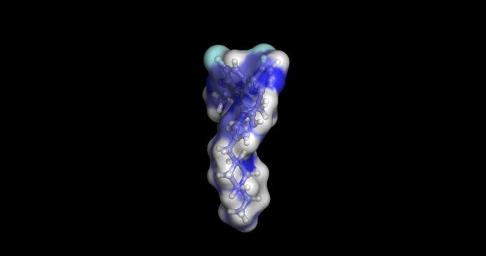 Abemaciclib, anticancer drug/ cyclin-dependent kinase 4 and 6 inhibitor, 3D molecule spinning, 4K