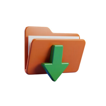 Orange Folder Icon with Green Download Arrow 3d Render Isolated on Transparent Background