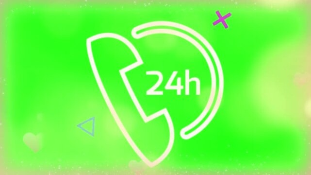 Telephone icon rendered with twenty four hour notation stands against a soft green gradient, symbolizing constant customer support and service availability for businesses operating within global.