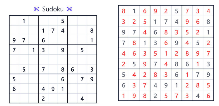 Sudoku puzzle grids with completed and partially filled sections  