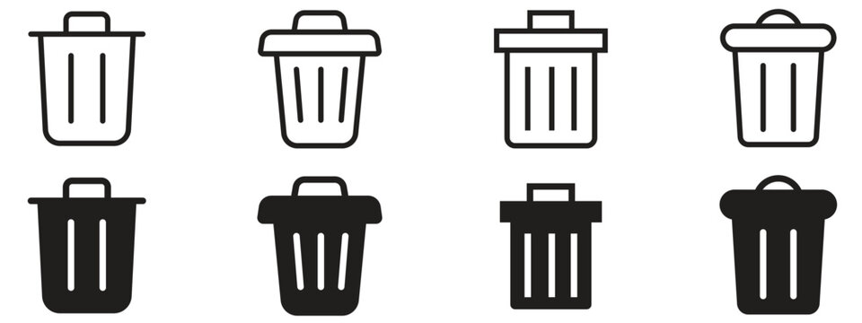 Trash bin icon set, delete symbol