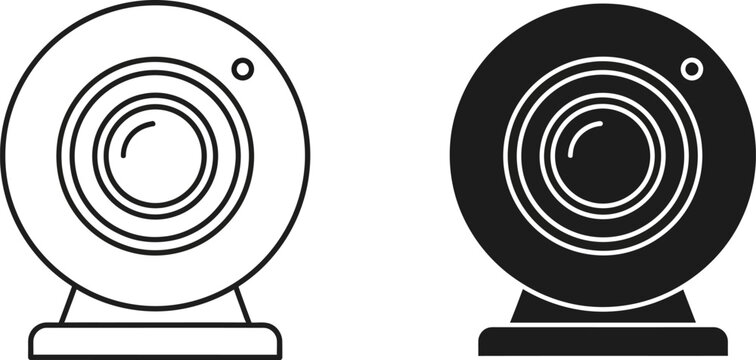 Webcam icon in black and white vector graphic on isolated white background for digital communication