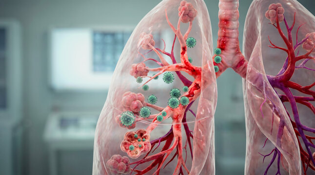 Viral pneumonia illustration lungs infected with airborne pathogens